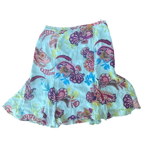 Nygard Collection Dresses & Skirts - Vintage Y2K Nygard Collection Paisley Silk Midi Skirt Flared Godet 12 Aqua Blue